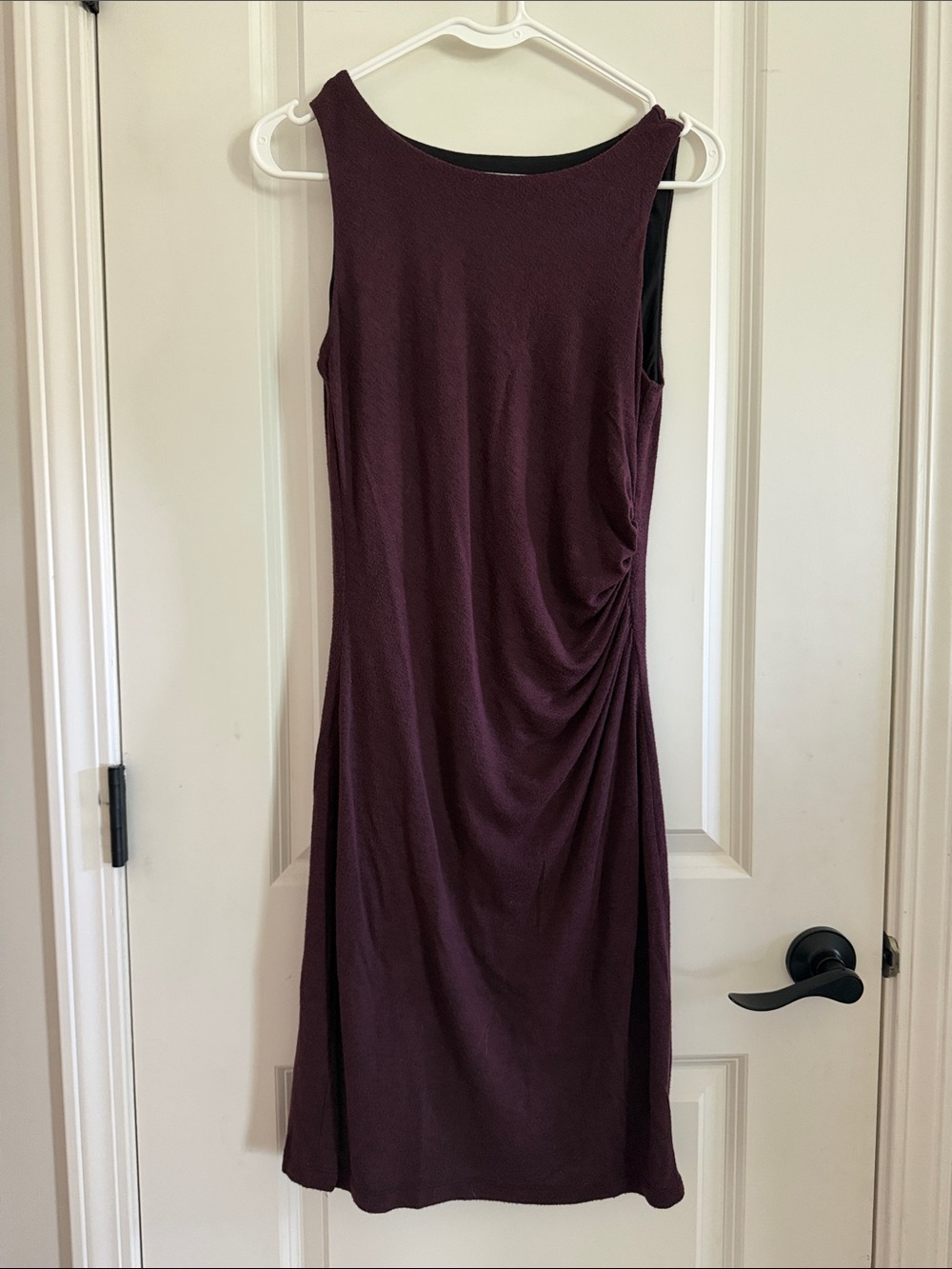 LOFT Sleeveless Dress in Plum with Side Ruching